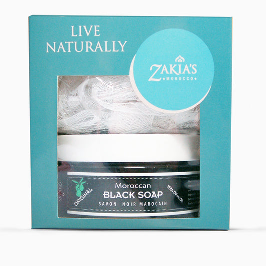 Moroccan Black Soap Exfoliating Kessa Gift Box - Original