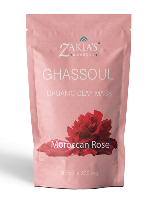 Organic Moroccan Ghassoul "Rhassoul" Clay Face and Hair Mask - Rose - 8 oz.