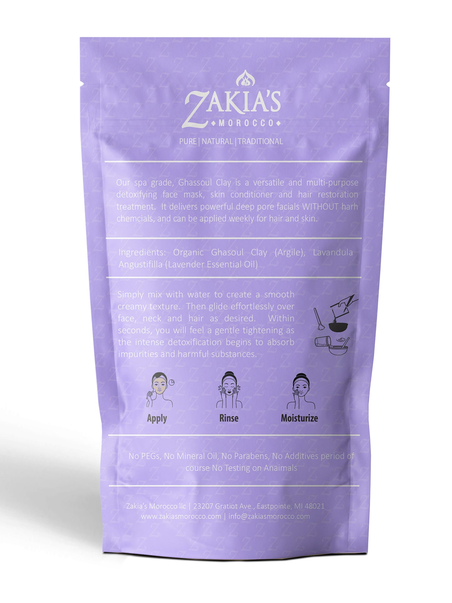 Organic Moroccan Ghassoul "Rhassoul" Clay Face and Hair Mask - Lavender - 8 oz.