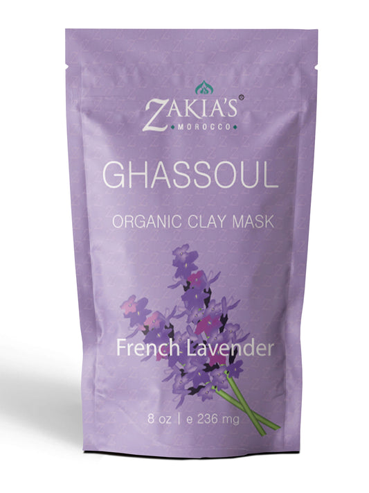 Organic Moroccan Ghassoul "Rhassoul" Clay Face and Hair Mask - Lavender - 8 oz.