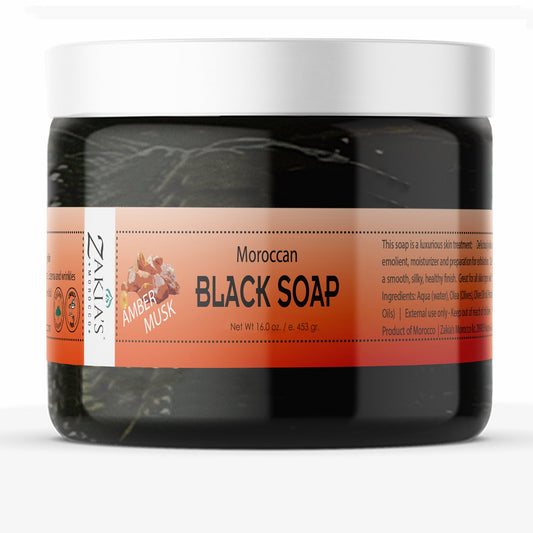 Moroccan "BELDI" Black Soap - Amber Musk - 16 oz